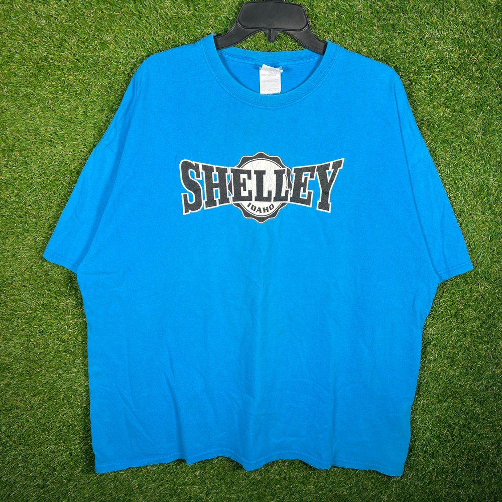 Gildan Ultra Cotton Shelley Idaho Graphic T-Shirt Mens 2XL Blue Short Sleeve Tee